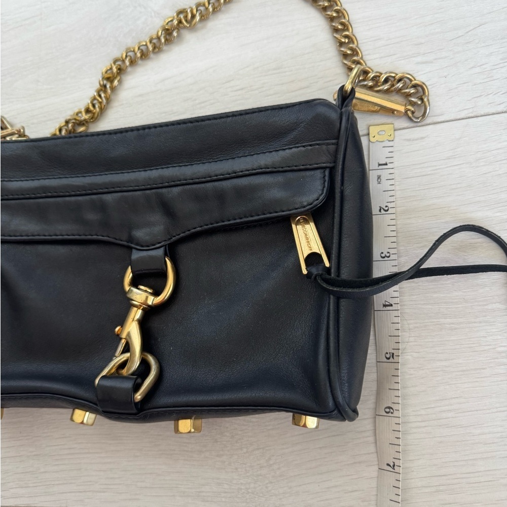 Rebecca Minkoff Black Leather Mini MAC Crossbody Bag Gold Tone Hardware - Picture 4 of 13